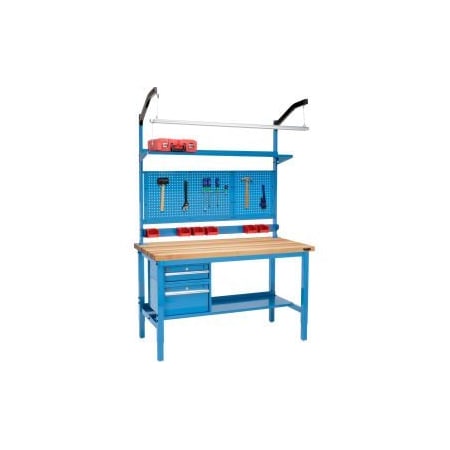 Global Equipment 72"W x 30"D Production Workbench - Birch Square Edge Complete Bench - Blue 319331BL